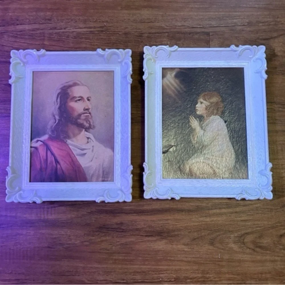 Set of Two Religious Framed Art Prints plastic and cardboard prints